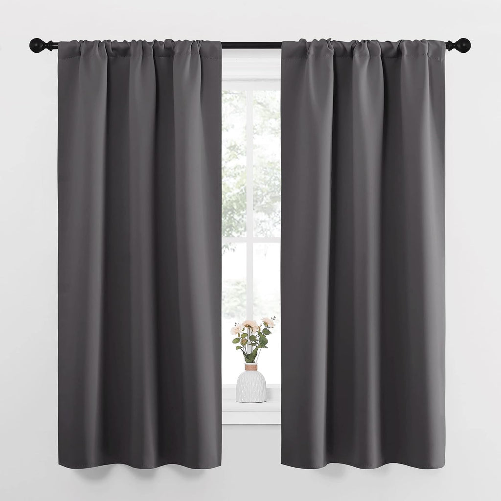NICETOWN Grey Window Curtains for Bedroom - Home Decoration Thermal Insulated Rod Pocket Blackout Blinds & Drapes for Small Windows…
