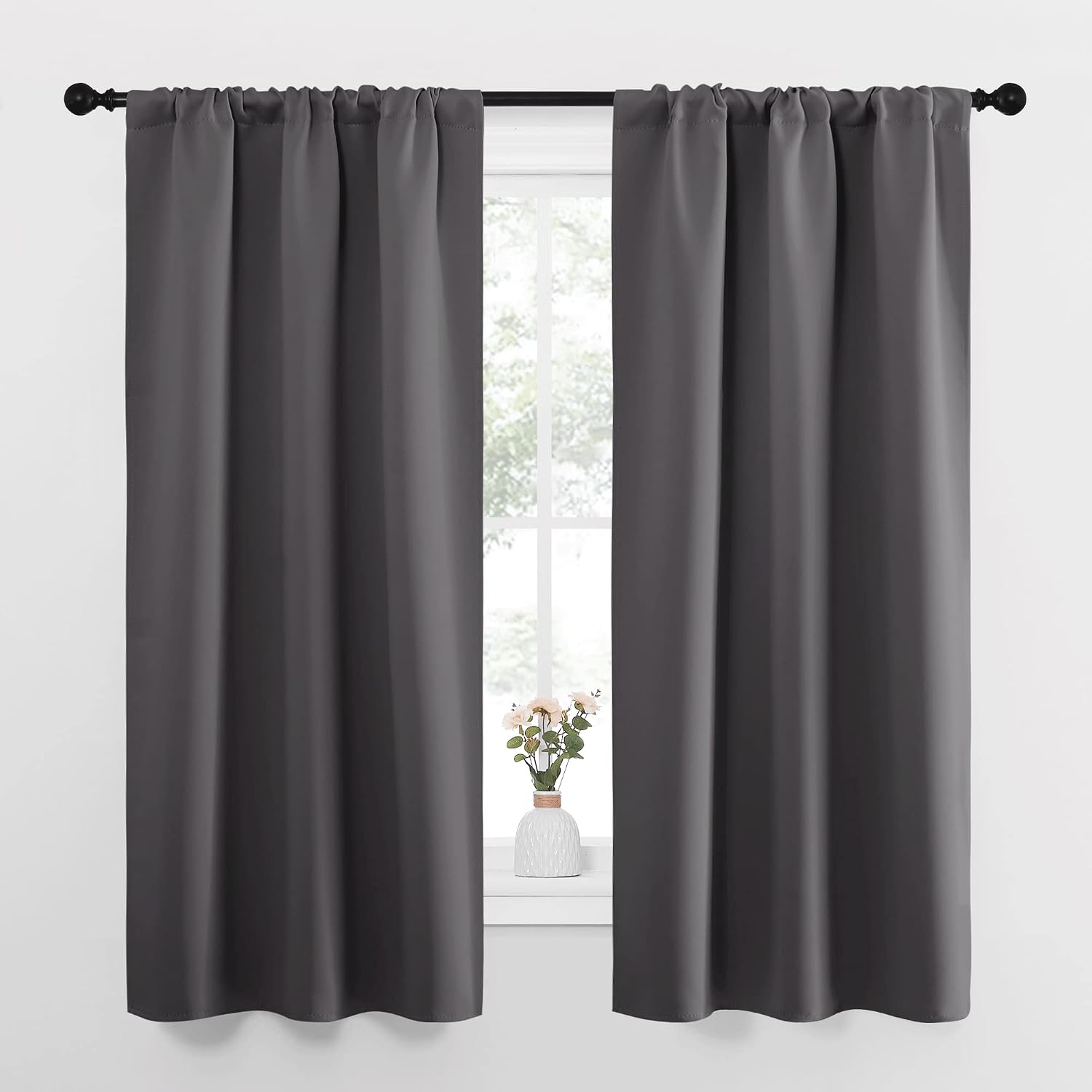 NICETOWN Grey Window Curtains for Bedroom - Home Decoration Thermal Insulated Rod Pocket Blackout Blinds & Drapes for Small Windows…