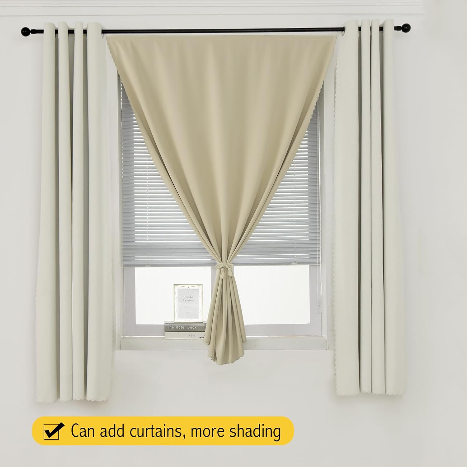 Instant Blackout Window Curtain with Reusable Adhesive, Thermal Insulated Fabric for RV Camper Small Windows, 71" W x 72" L, Beige, 1 Panel