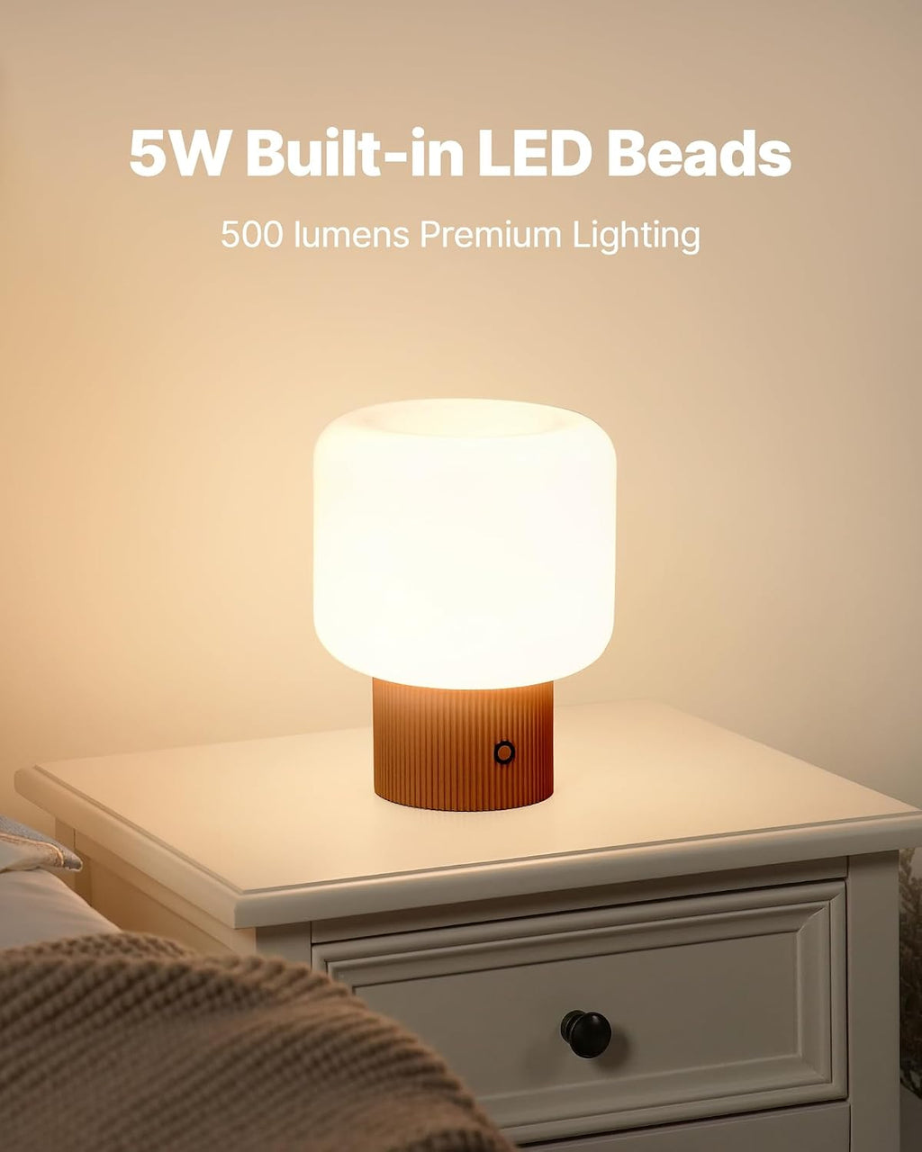 MAGCHARM Halo Mushroom Lamp, 5W Cute Cordless Rechargeable Table Lamp with Glass Shade, 3-Color Dimmable Small Retro Touch Bedside Lamp…