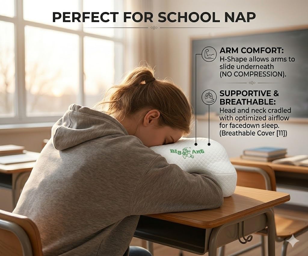 BigAnt Big Ant H-Shape Travel Neck Pillow & Desk Nap Pillow, 100% Memory Foam with Hollow Design to help reduce Arm Numbness, Ergonomic…