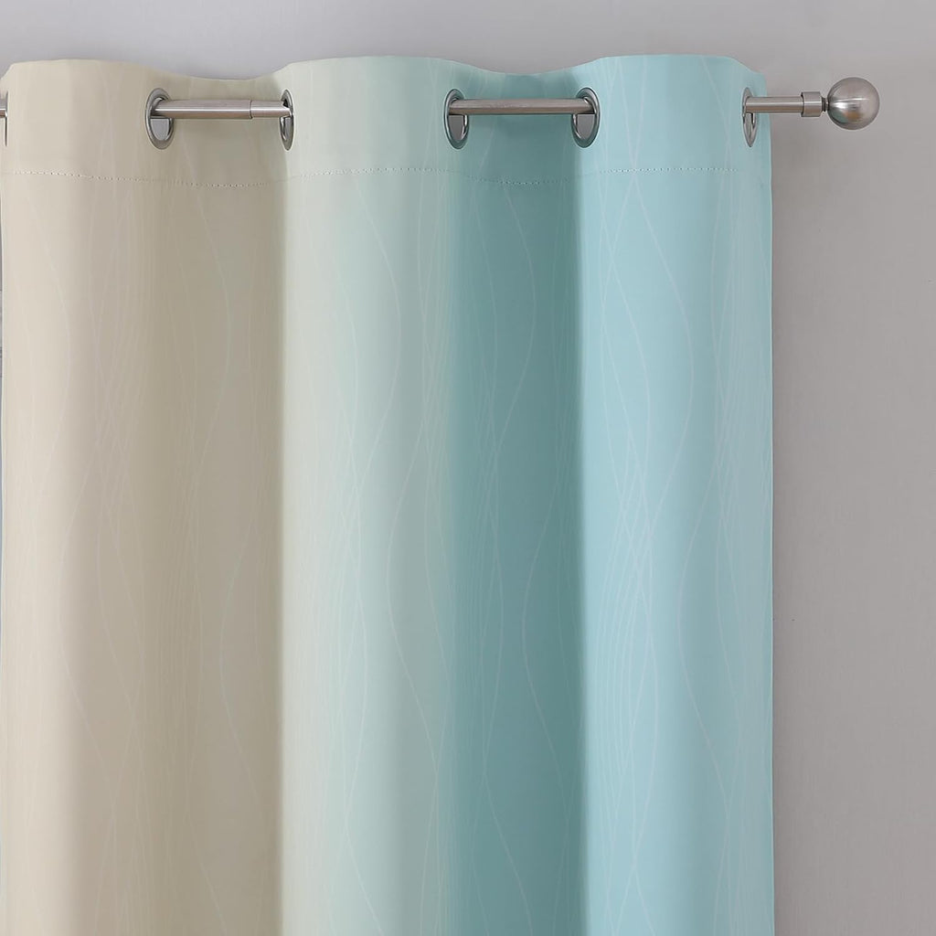 Estelartextiler Estelar Textiler Aqua and Beige Room Darkening Blackout Curtains 84 Inch Length 2 Panels Set for Living Room, Thermal Insul…