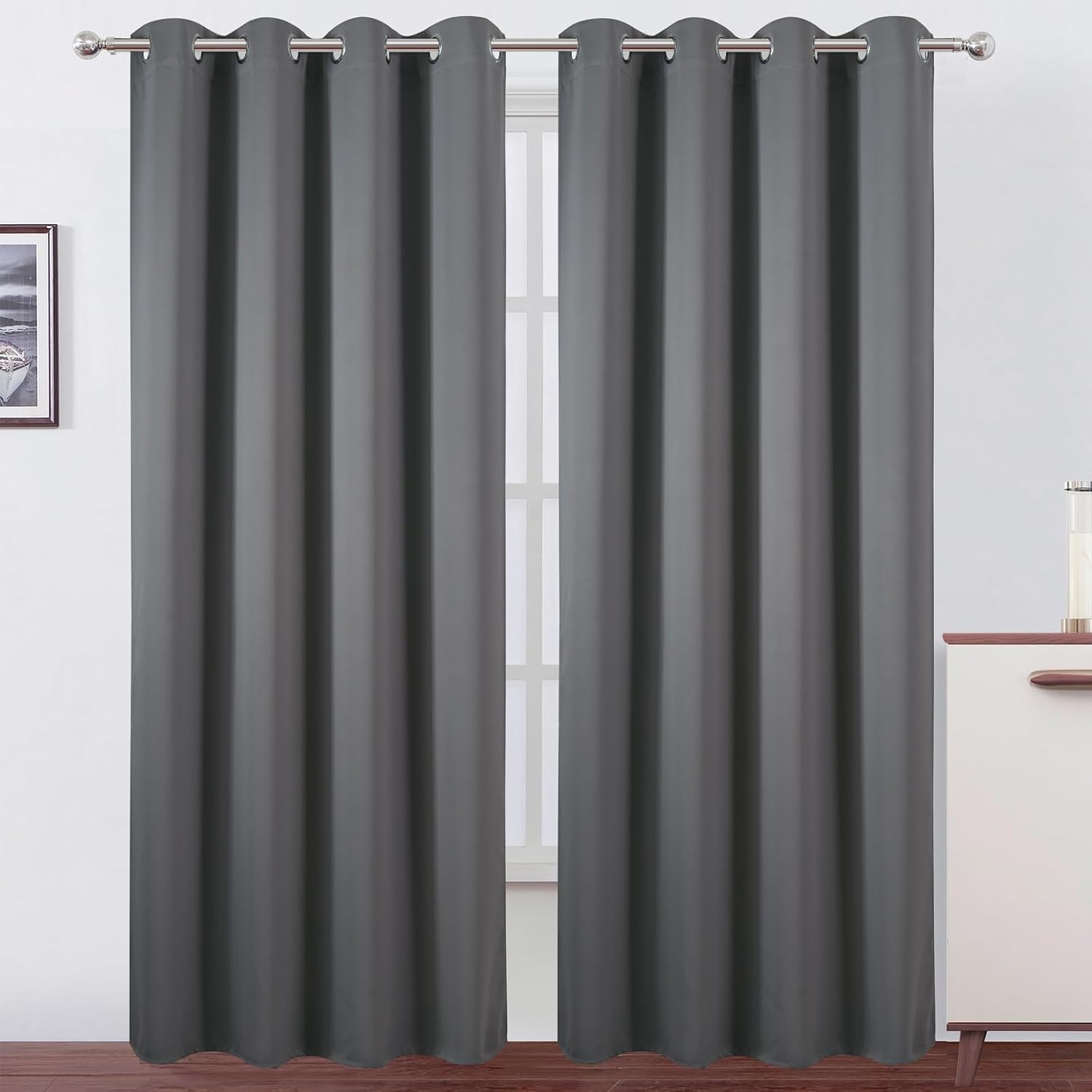 Lemomo Blackout Curtains 52 x 90 Inch Long Frost Grey Curtains Set of 2 Panels Room Darkening Curtains for Bedroom and Living Room 90 Inch…