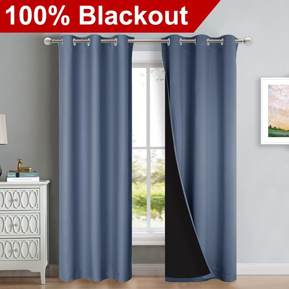 Nicetown Blackout Curtains 80 inches Long, Full Light Blocking Drapes with Black Liner for Nursery, Thermal Insulated Draperies for Hall, V…