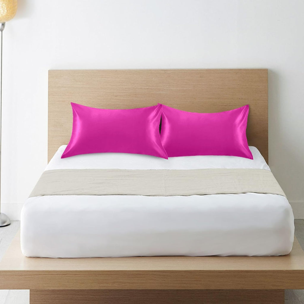 Electric Pink Color Pillow Covers Silk Pillowcase for Hair and Skin Breathable Silky Soft Satin Pillowcase Standard Size Pillow Case for…