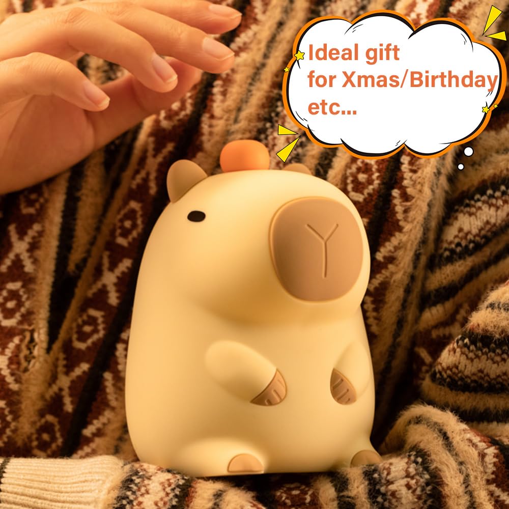 Led Cute Capybara Night Light, Dimmable Nursery Kawaii Lamps, Super Squishy Silicone USB Rechargeable Touch Control Night Lamp for Kids…