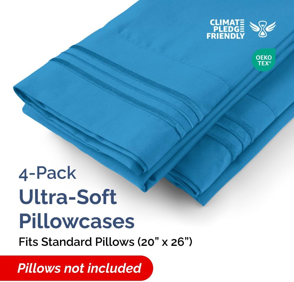 Standard Pillow Cases Set of 4 - Ultra Soft Hotel Quality Pillowcase Covers - Comfy Bedding for Women, Men, Kids & Teens - Machine…