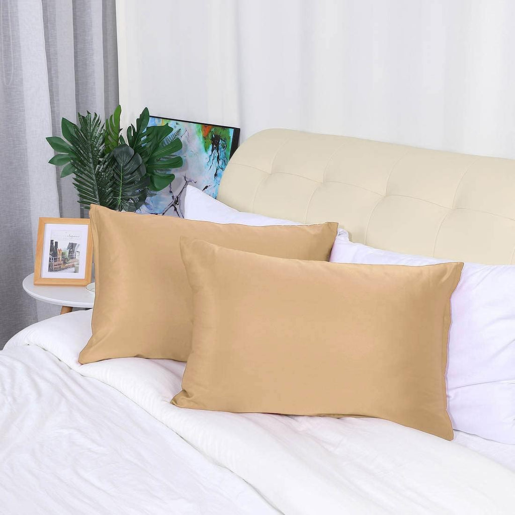 uxcell Standard Satin Pillowcase with Zipper, Super Soft and Luxury, Silky Pillow Cases Covers Set of 2, 21"x27", Gold