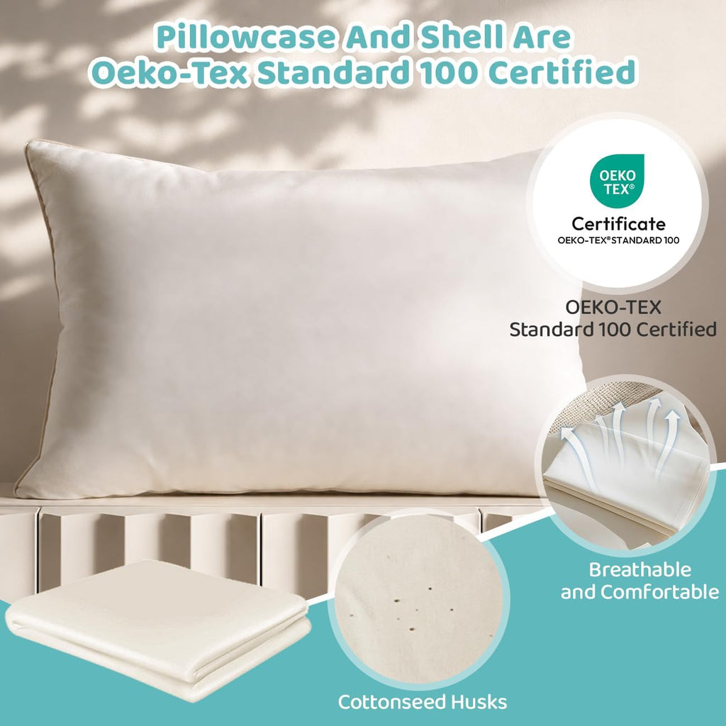 Lofe 20x26 Organic Pillow with 100% Organic Cotton Pillowcase and Shell - Soft made from natural materials and Breathable Pearl Filling…