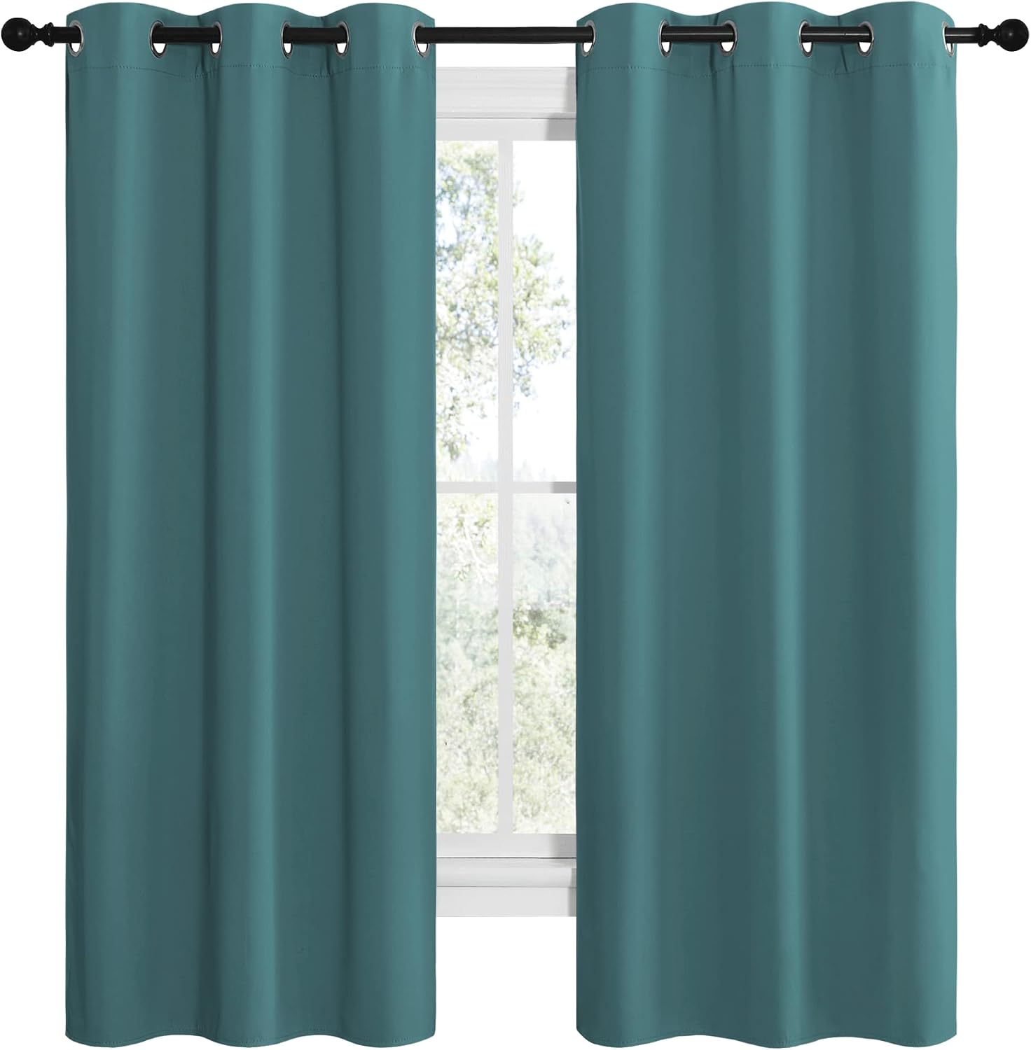 NICETOWN Kitchen Blackout Curtains 48 inches Long, Thermal Insulated Solid Grommet Blackout Curtains/Drapes/Panels for Dining Room (Sea…