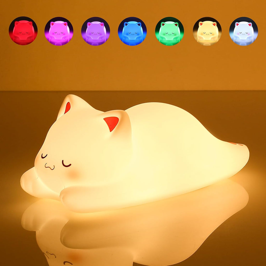 LOVERUIS Cute Night Light for Kids Cat Night-Light Baby Girl Squishy NightLight 1/3 Hour Timer Kitty Light Dimmable Nursery Lamp Colorful…