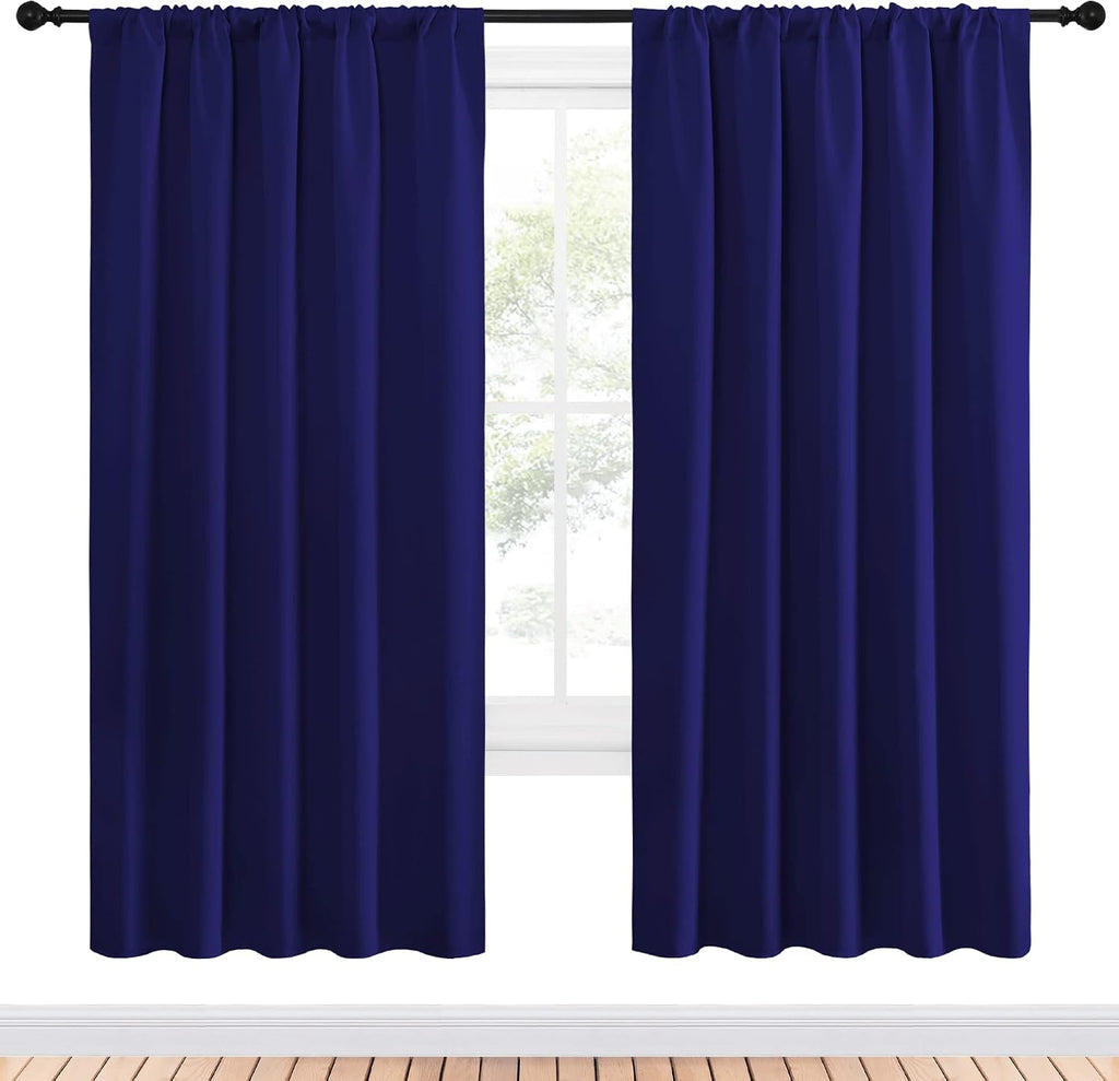 NICETOWN Bedroom Curtains Blackout Draperies - Thermal Insulated Solid Top Pocket Blackout Drapes for Kid's Room (Navy Blue, 1 Pair, 52 x…