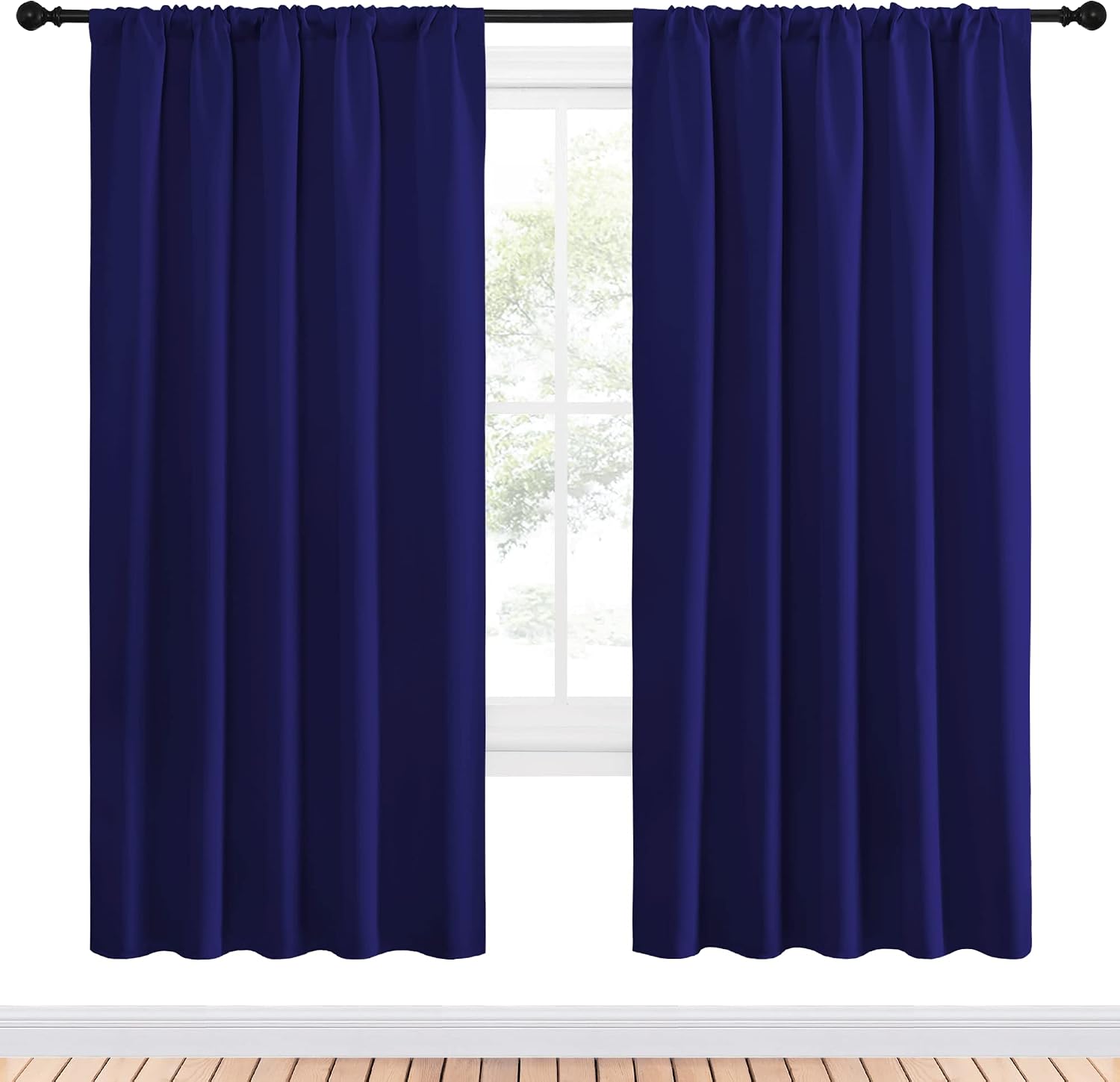 NICETOWN Bedroom Curtains Blackout Draperies - Thermal Insulated Solid Top Pocket Blackout Drapes for Kid's Room (Navy Blue, 1 Pair, 52 x…