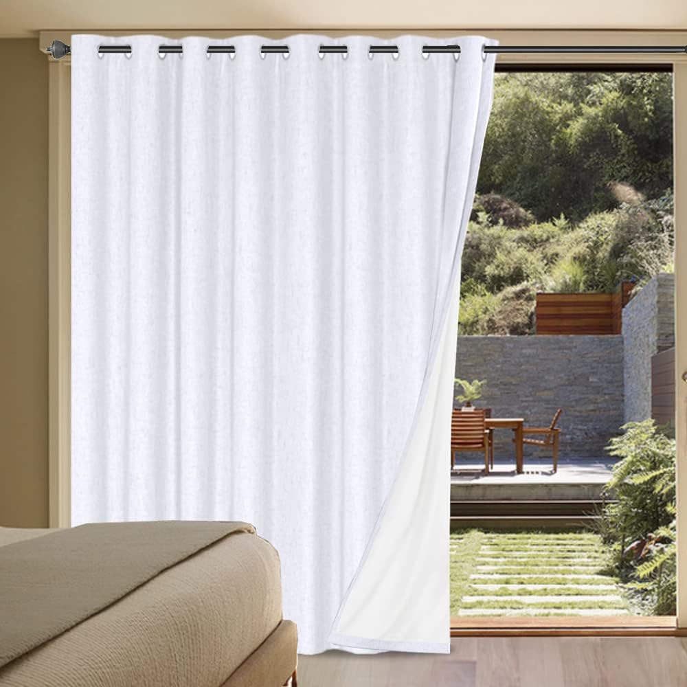H.VERSAILTEX White Linen Blackout Curtains Durable Thick Textured Linen Look 100% Blackout Patio Door Curtain Anti Rust Grommet Extra…
