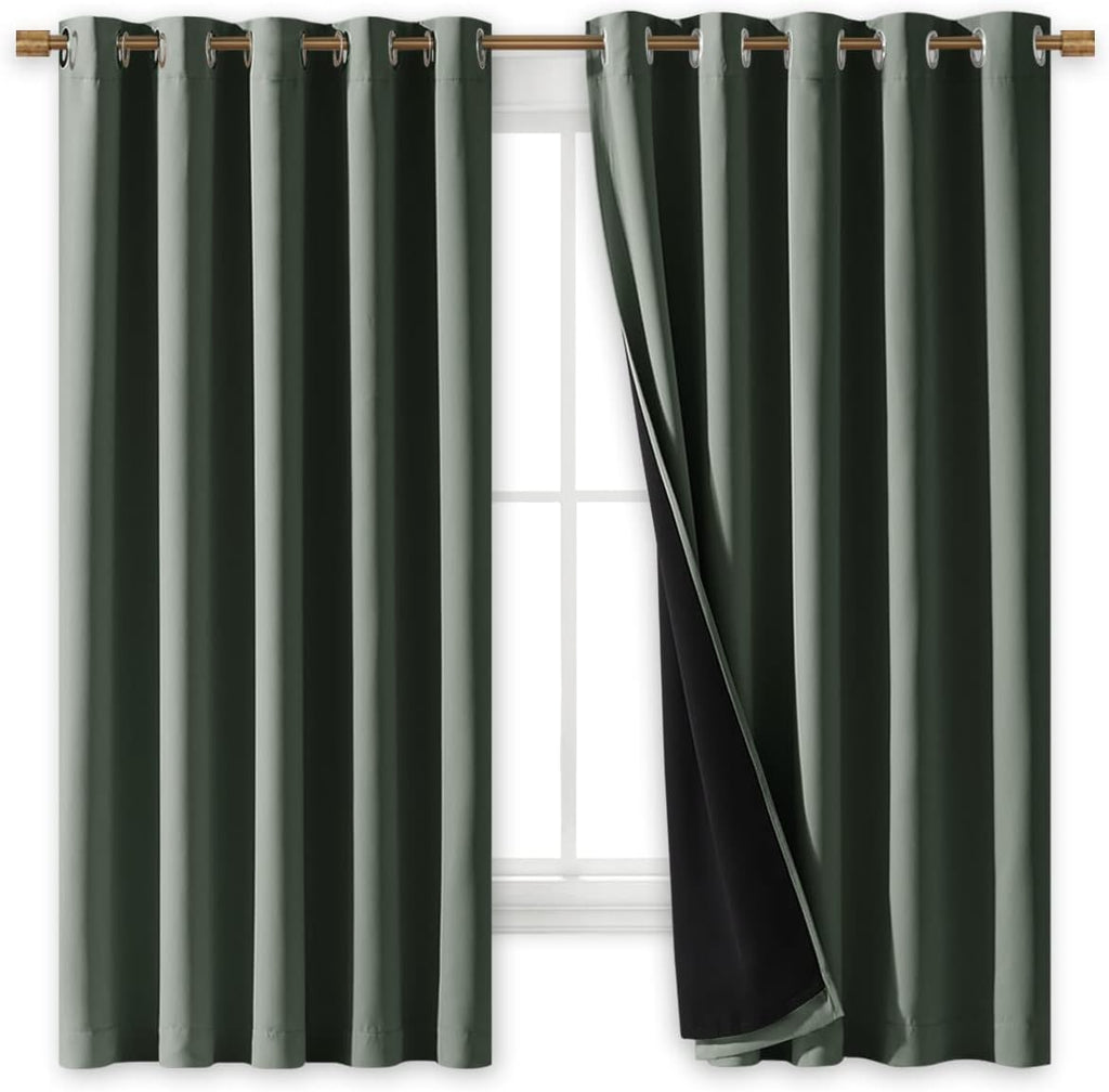 Nicetown Dark Mallard 100% Blackout Lined Curtains, 2 Thick Layers Completely Blackout Window Treatment Thermal Insulated Drapes for Kitche…