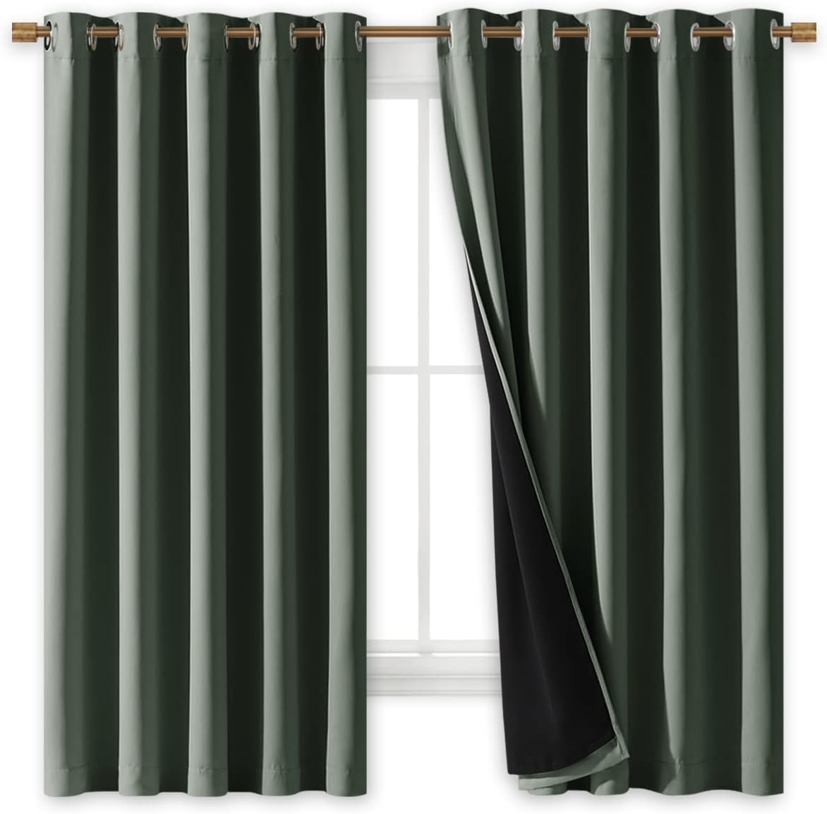 Nicetown Dark Mallard 100% Blackout Lined Curtains, 2 Thick Layers Completely Blackout Window Treatment Thermal Insulated Drapes for Kitche…
