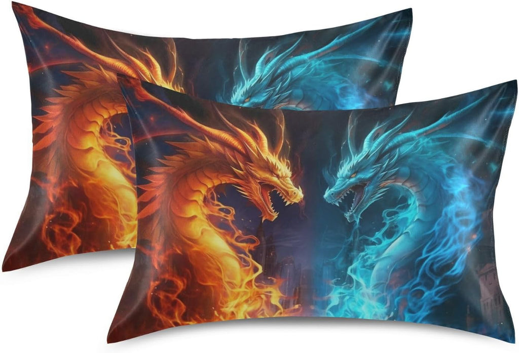 YETTASBIN Water Fire Dragon Satin Pillowcase, Soft Breathable Silk Pillow Case with Envelope Closure for Hair and Skin, King Size 40 x 20…