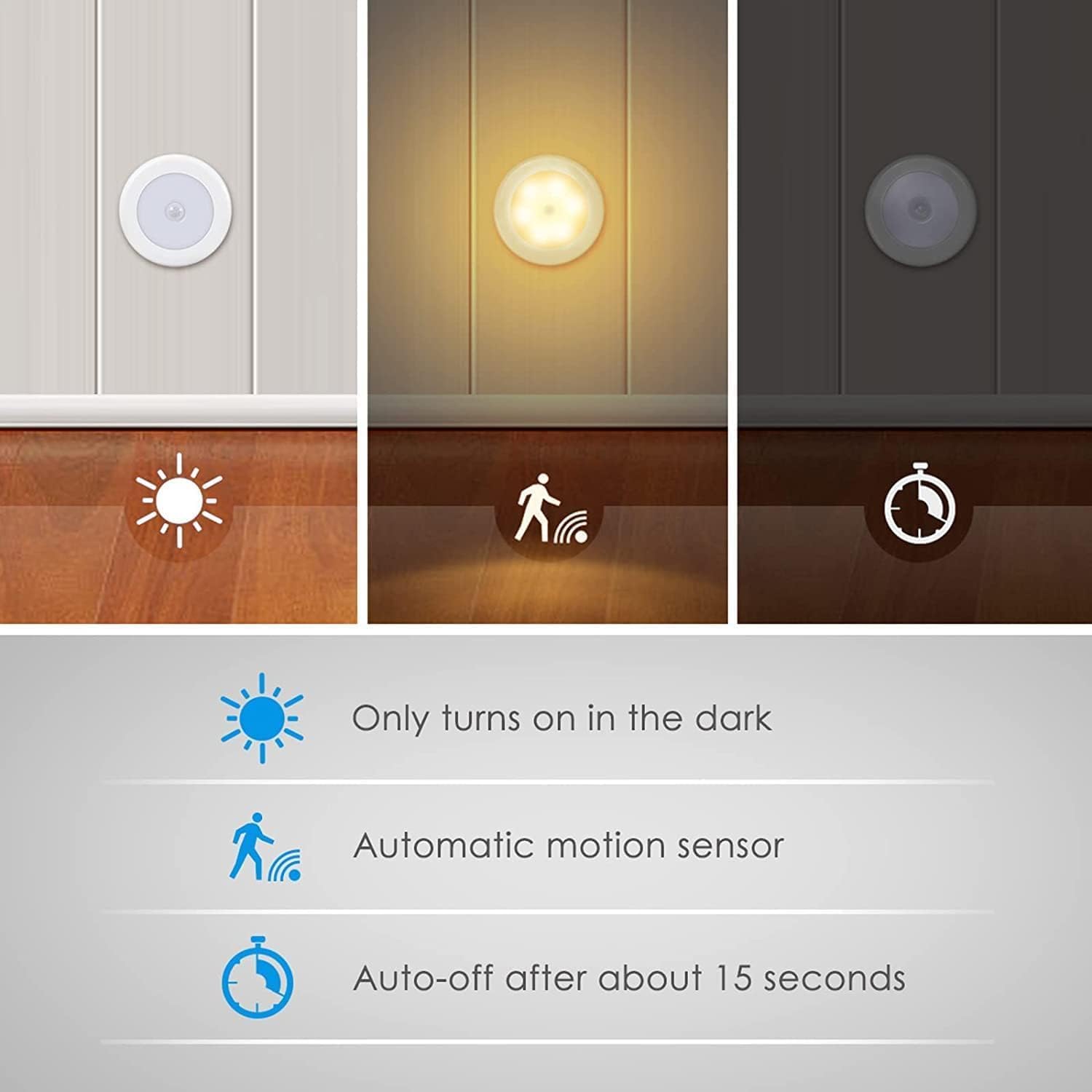 AMIR Upgraded 3.15” Motion Sensor Light Indoor, Cordless Battery Powered Stick on LED Night Lights for Closet, Stair, Under Cabinet…