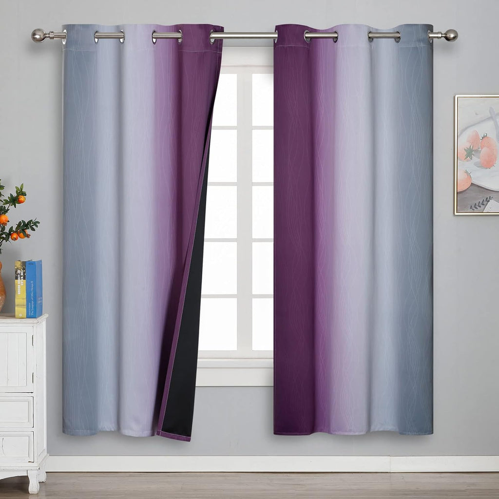 Estelartextiler Estelar Textiler Ombre Purple and Grey Blackout Curtains 72 Inches Long, Full Room Darkening Curtains for Living Room, Grom…