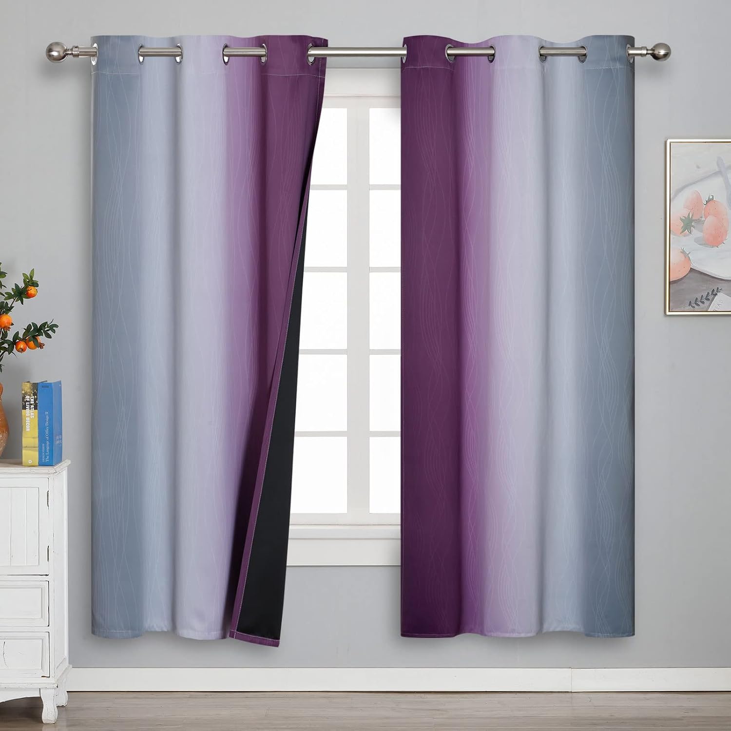 Estelartextiler Estelar Textiler Ombre Purple and Grey Blackout Curtains 72 Inches Long, Full Room Darkening Curtains for Living Room, Grom…