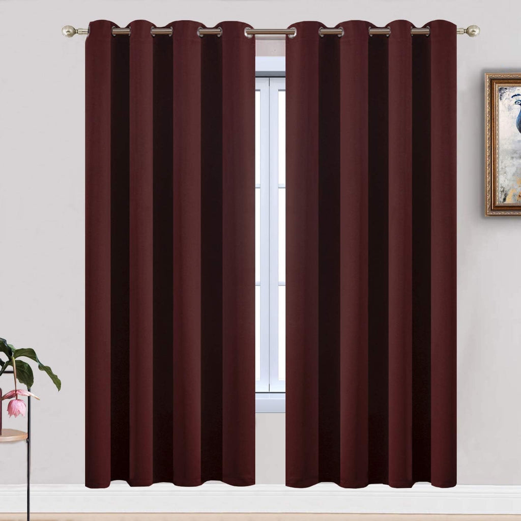 Yakamok Window Treatment Blackout Thermal Insulated Room Darkening Solid Grommet Curtains/Drapes for Bedroom Living Room (Burgundy…