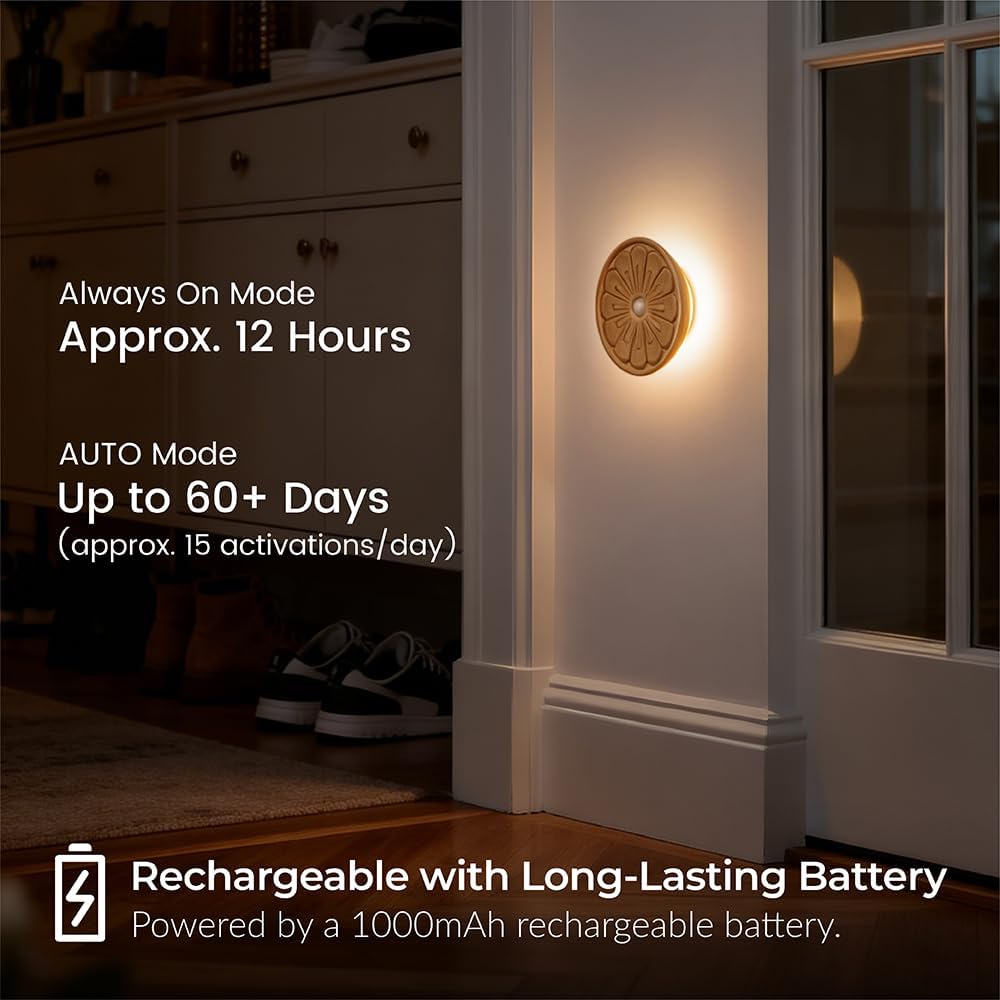Flower Motion Sensor Night Light, Carved Wooden Flower Wall Lamp, Backlight LED Light, Rechargeable & Stick-On Magnetic Mount for Indoor…