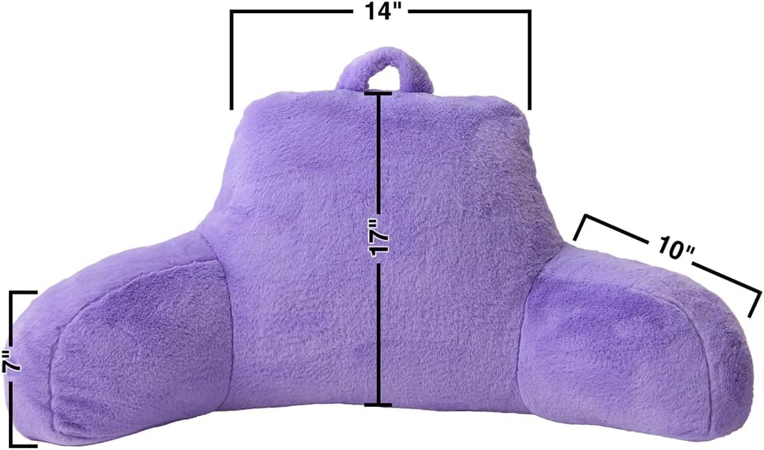 Holawakaka Plush Reading Pillow for Sitting Up in Bed – U-Shaped Backrest with Arms for Petites, Kids, Teens – Back Support for Lounging…