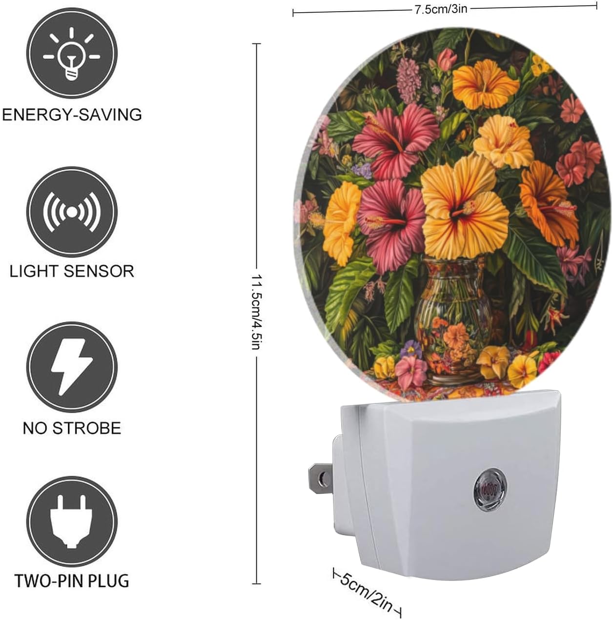 LED Night Lights Lamp with Dusk to Dawn Sensor, Beautiful Vase Filled with Fusoia Flowers Night Light Plug Into Wall for Kids Room…