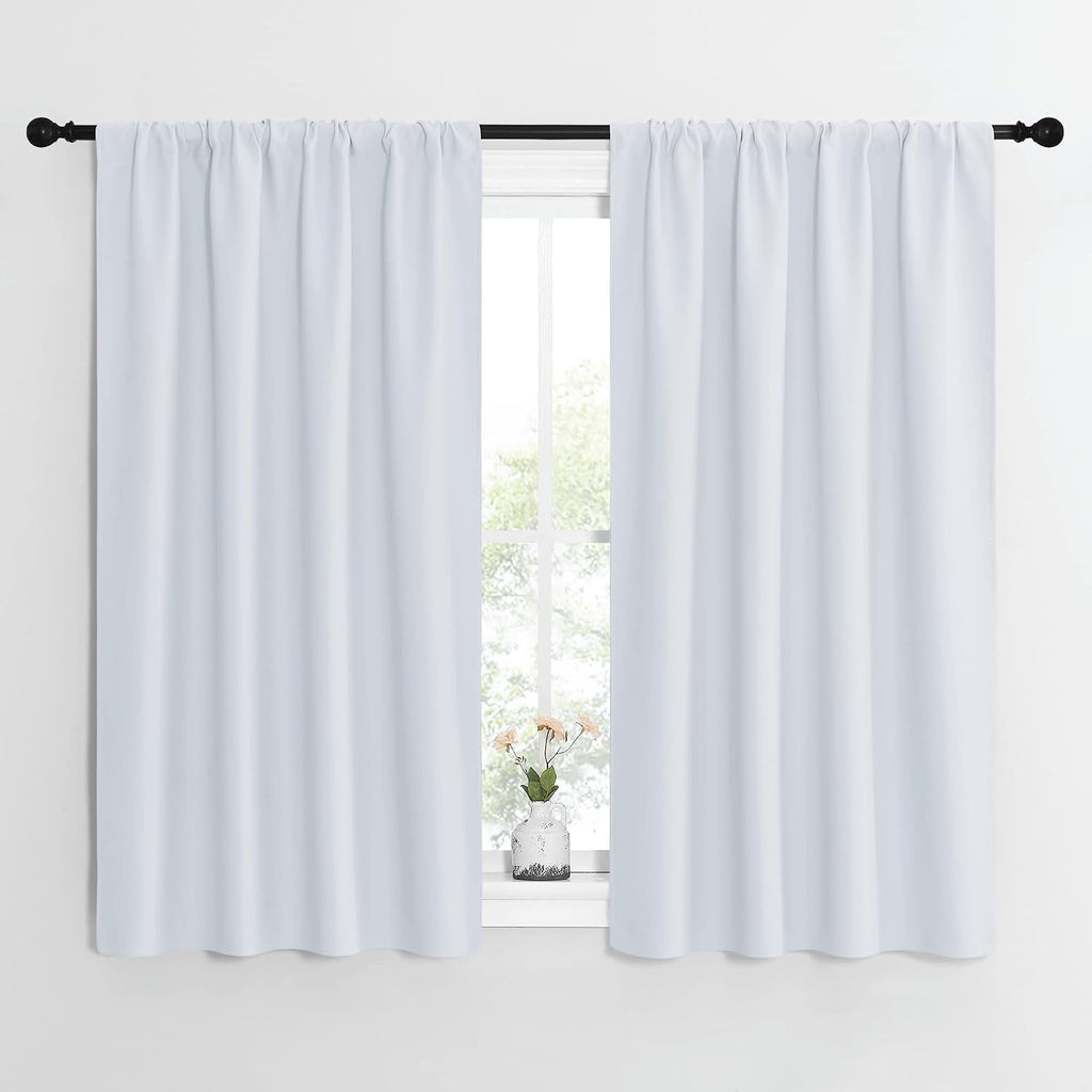 NICETOWN Greyish White Window Curtain Panels - Thermal Insulated Rod Pocket Room Darkening Curtain Sets for Bedroom (Platinum - Greyish…