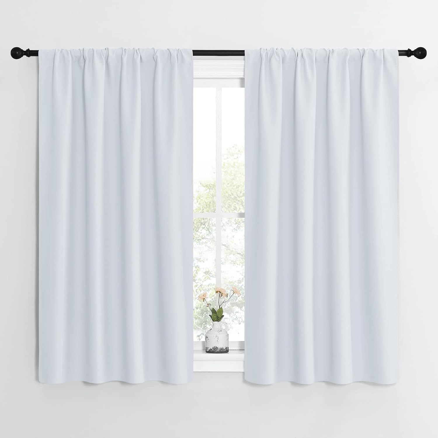 NICETOWN Greyish White Window Curtain Panels - Thermal Insulated Rod Pocket Room Darkening Curtain Sets for Bedroom (Platinum - Greyish…