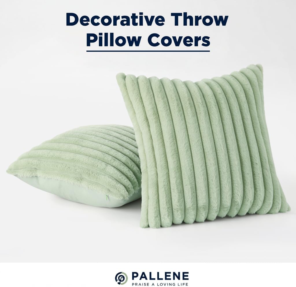 Pallene Faux Fur Plush Throw Pillow Covers 22x22 Set of 2, Luxury Soft Fluffy Striped Decorative Pillow Covers for Sofa, Couch, Living…
