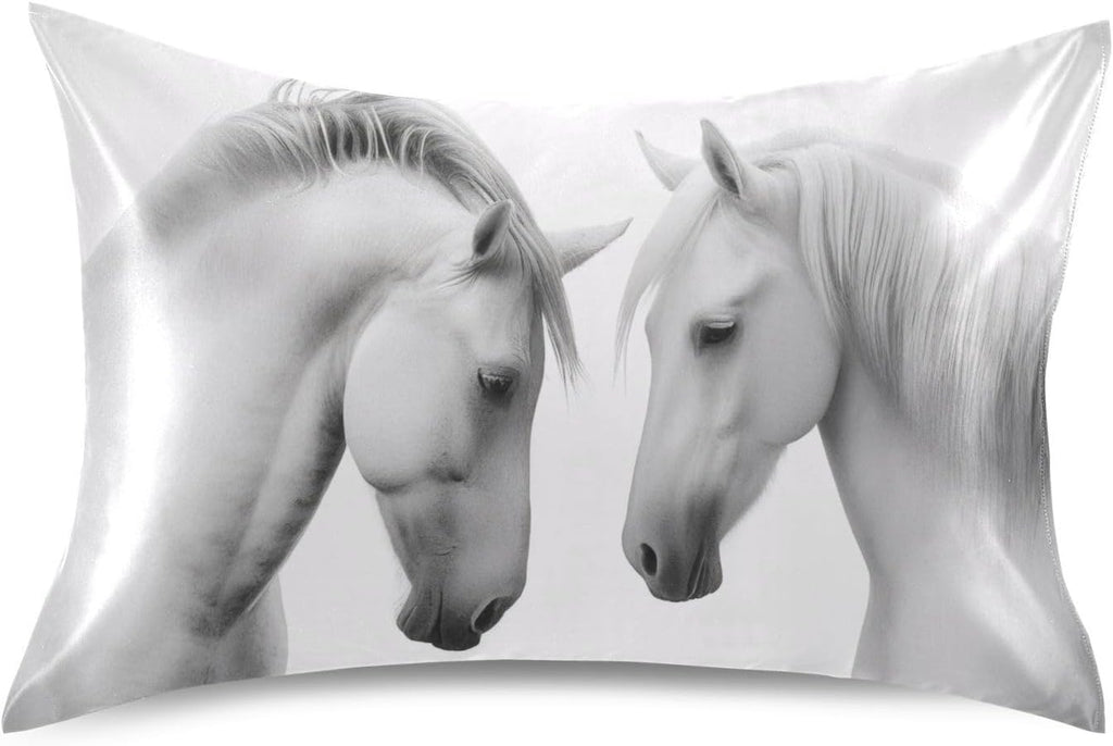 Blueangle Beautiful White Horse Satin Pillowcase for Hair and Skin Silk Pillowcase, Queen Size(20x30 inches) - Satin Pillow Covers with…