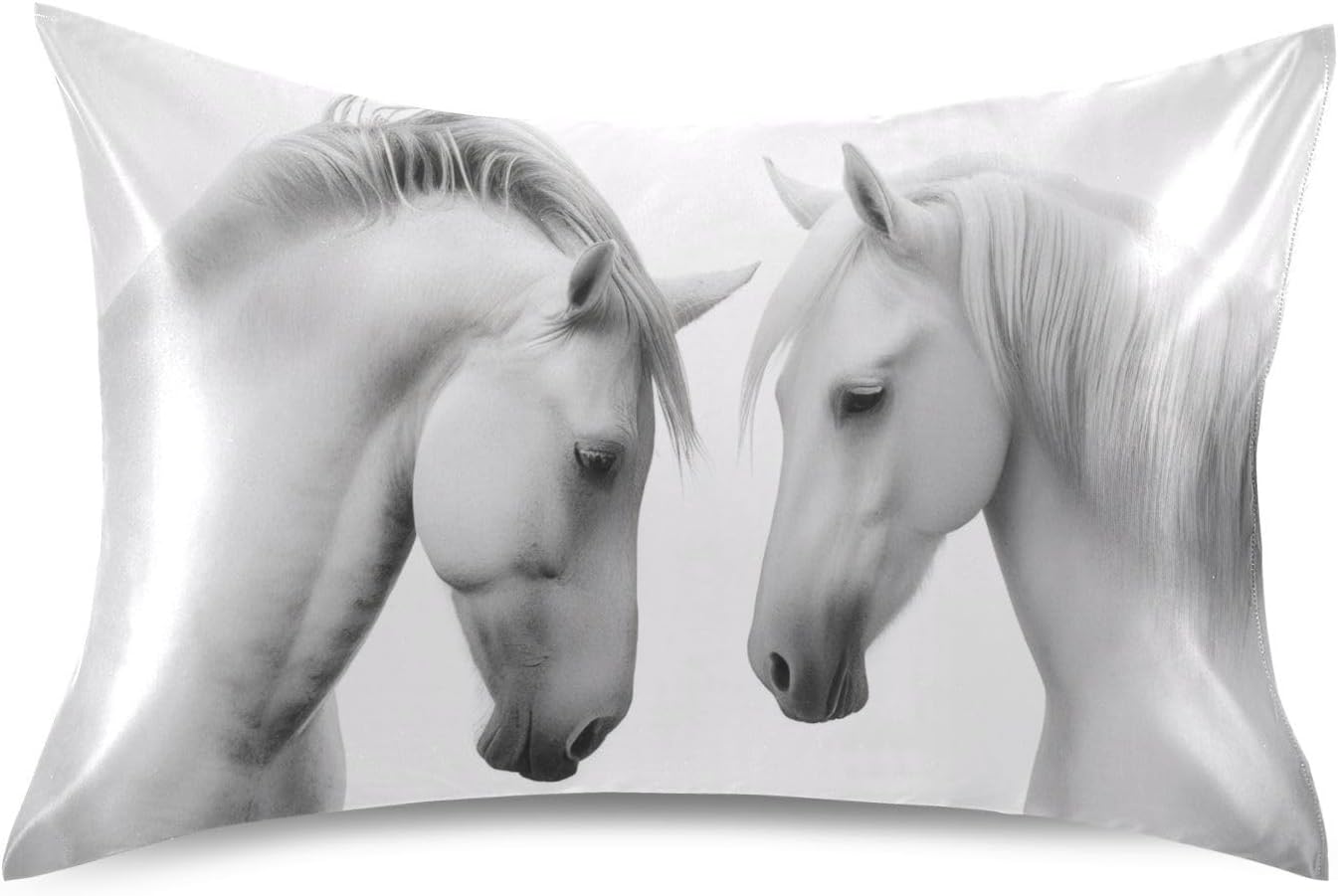 Blueangle Beautiful White Horse Satin Pillowcase for Hair and Skin Silk Pillowcase, Queen Size(20x30 inches) - Satin Pillow Covers with…