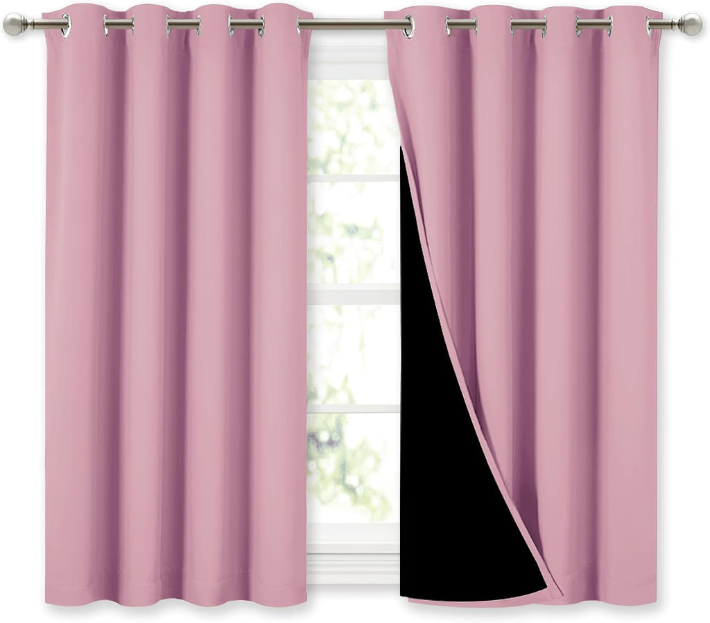 Nicetown 100% Blackout Curtains with Black Liners, Thermal Insulated Full Blackout 2-Layer Lined Curtains, Energy Efficiency Window Draperi…