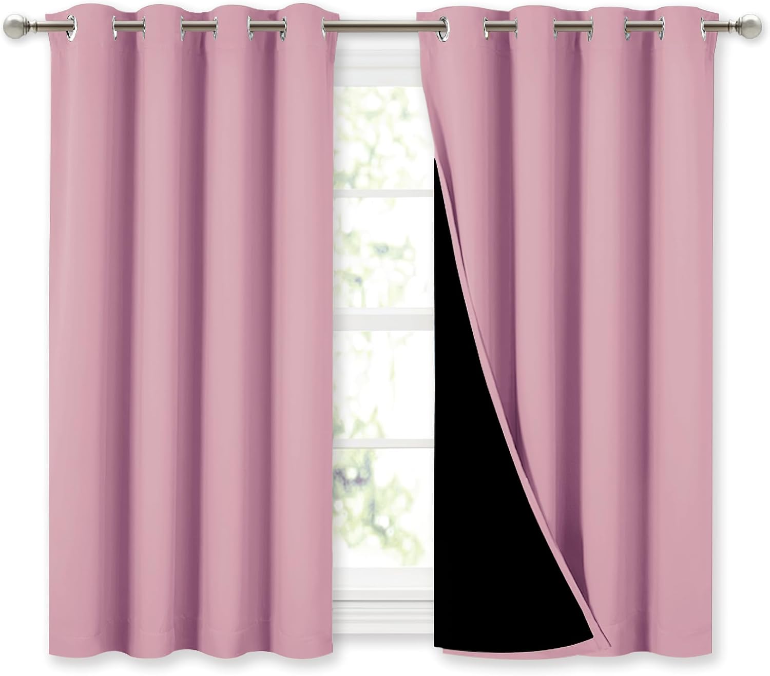 Nicetown 100% Blackout Curtains with Black Liners, Thermal Insulated Full Blackout 2-Layer Lined Curtains, Energy Efficiency Window Draperi…