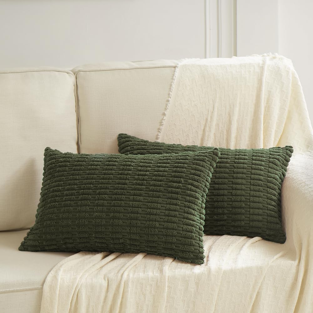Fancy Homi Decorative Throw Pillow Covers for Bed Couch Bedroom Bench, Soft Corduroy Solid Pillow Case, Rustic Farmhouse Boho Room…