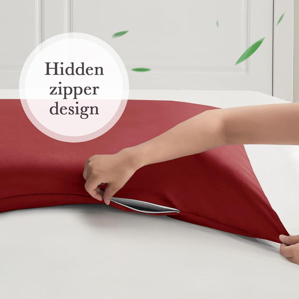 Curved Pillow Case Queen Size, Side Sleeper Pillow Cases Cover Cooling Rayon Derived from Bamboo with Zipper for hot Sleepers Hair and…