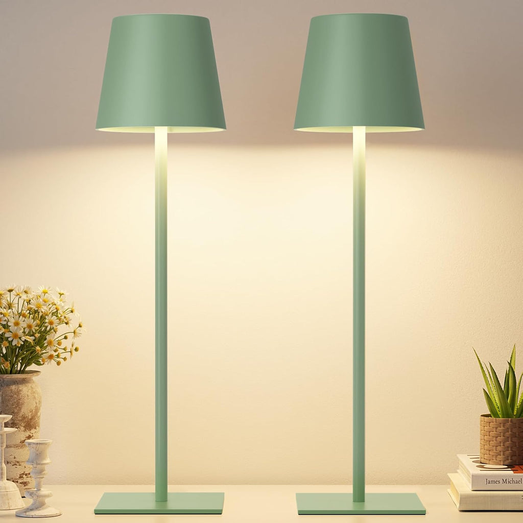 Kakanuo Green Cordless Rechargeable Table Lamp, 2 Pack Portable Desk Lamp with 5000mAh Battery, Touch Control Stepless Dimming, Wireless…