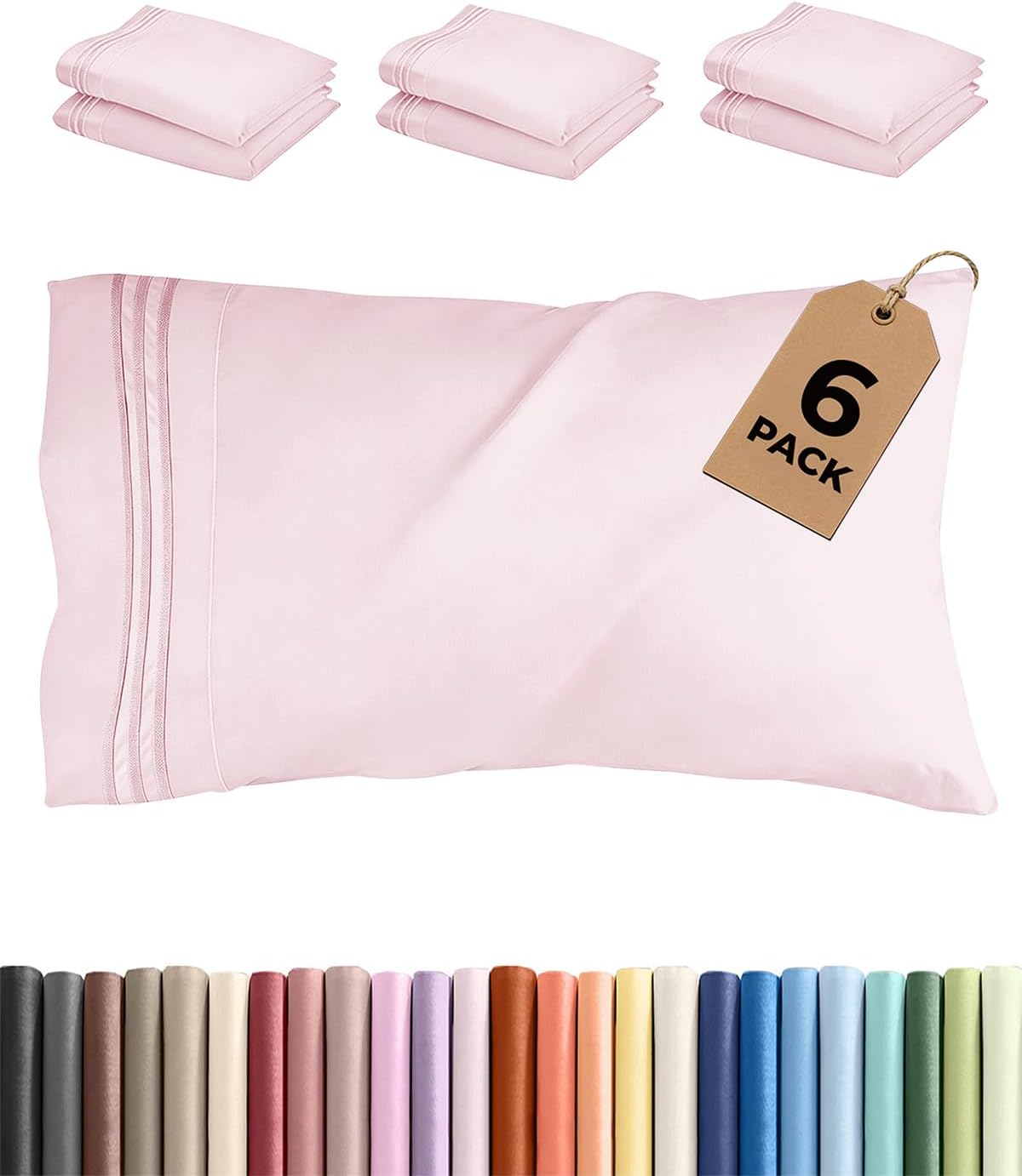 Standard Pillow Cases Set of 6 - Ultra Soft Hotel Quality Pillowcase Covers - Comfy & Wrinkle Free - Shrink & Fade Resistant - Machine…