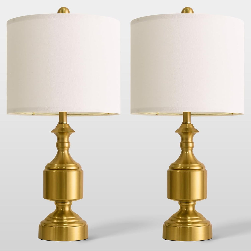 Bobomomo Gold Table Lamps Set of 2-20.5" Modern Metal Bedside Lamps for Nightstand, Mid-Century Night Stand Lamps with Linen Shade, Small L…
