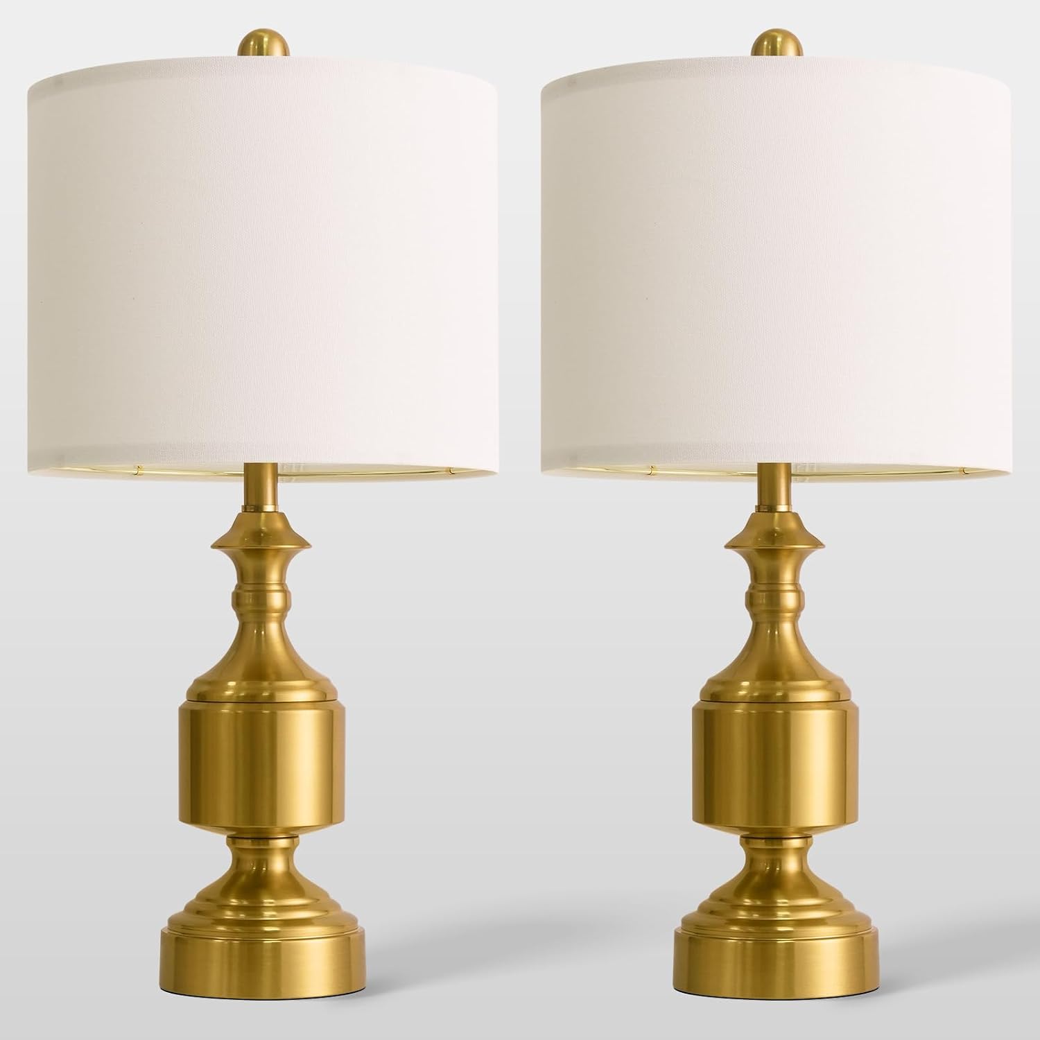 Bobomomo Gold Table Lamps Set of 2-20.5" Modern Metal Bedside Lamps for Nightstand, Mid-Century Night Stand Lamps with Linen Shade, Small L…
