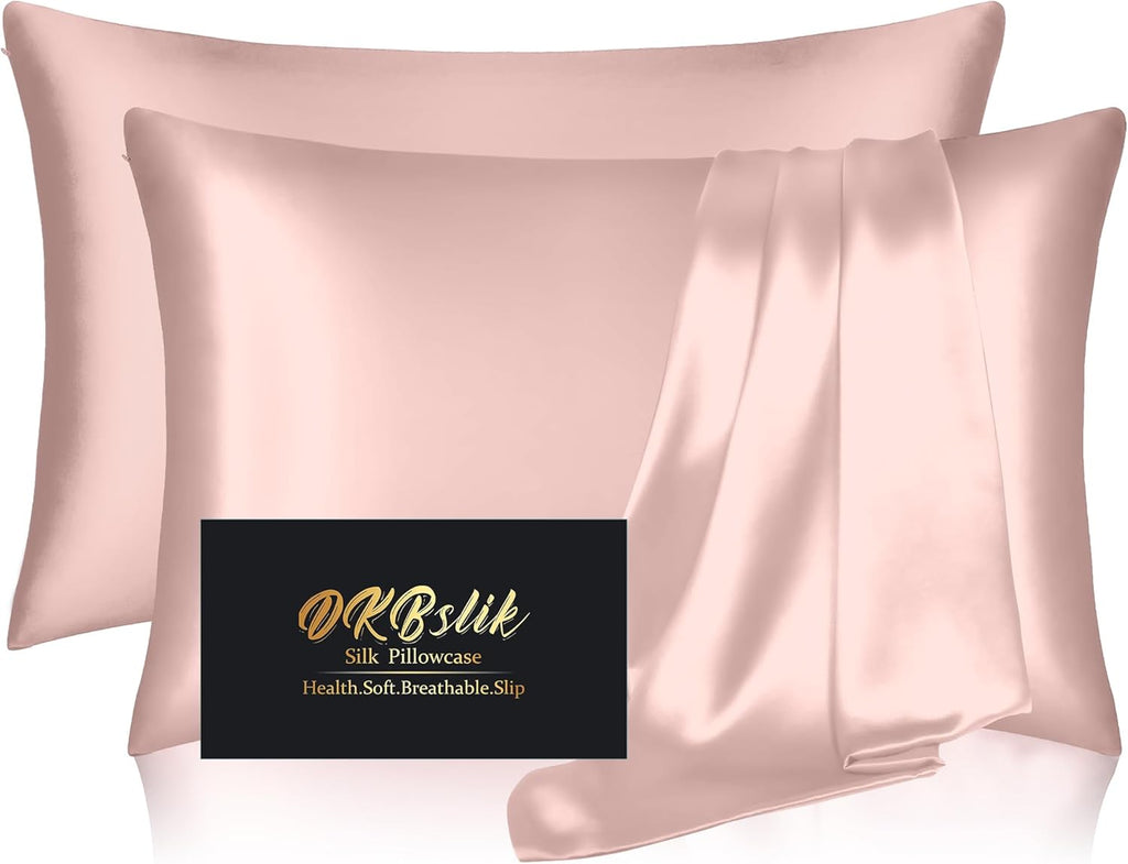 Home Silk Pillow Cases 2 Pack, Mulberry Silk Pillowcases Standard Set of 2, Smooth, Anti Acne, Beauty Sleep, Both Sides Natural Silk Satin…