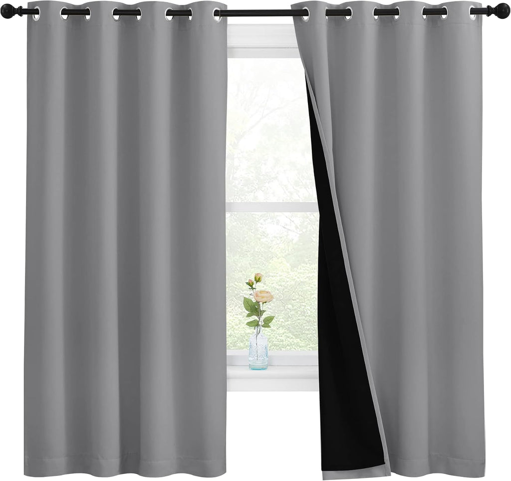 Nicetown 100% Blackout Curtains with Black Liners, Thermal Insulated Full Blackout 2-Layer Lined Drapes, Energy Efficiency Window Draperies…