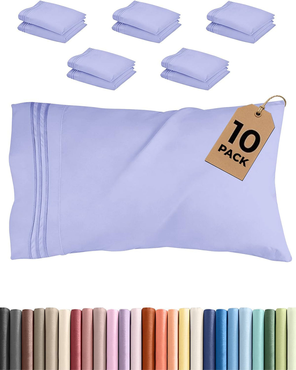 Standard Pillow Cases Set of 10 - Ultra Soft Hotel Quality Pillowcase Covers - Comfy & Wrinkle Free - Shrink & Fade Resistant - Machine…