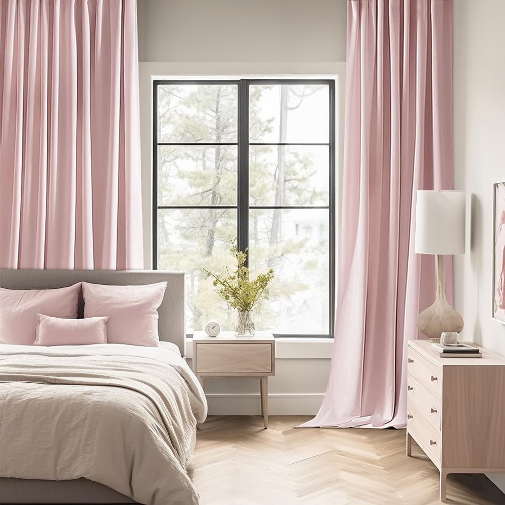 Miulee Baby Pink Back Tab Blackout Curtains 84 Inch Length 2 Panels Set for Living Room Bedroom Privacy, Rod Pocket/Pinch Pleated Thermal I…