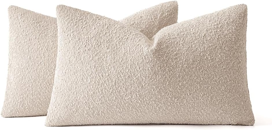 Miulee 12x20 Inch Decorative Lumbar Pillow Covers for Bed Set of 2 Textured Boucle Neutral Throw Pillow Covers Oatmeal Accent Solid Pillowc…