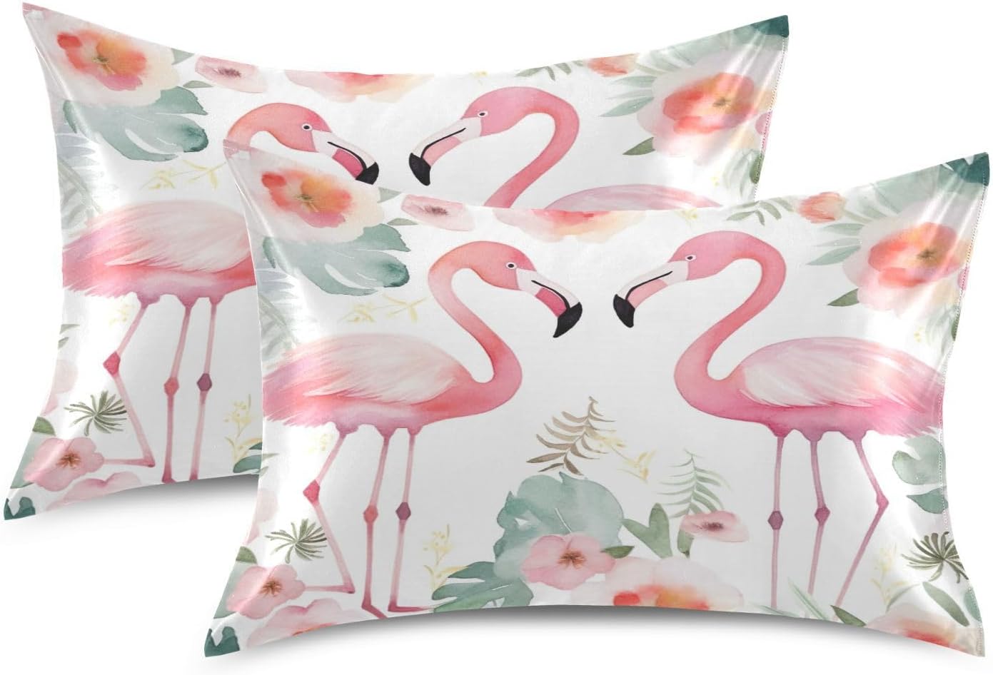 YETTASBIN Floral Flamingos Satin Pillowcase, Soft Breathable Silk Pillow Case with Envelope Closure for Hair and Skin, Standard Size 26 x…