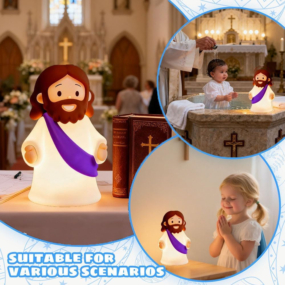 Jesus Night Light Rechargeable Bedside Night Light Dimmable Silicone LED Light Ideal for Religious Gatherings, Gifts for Sunday School…