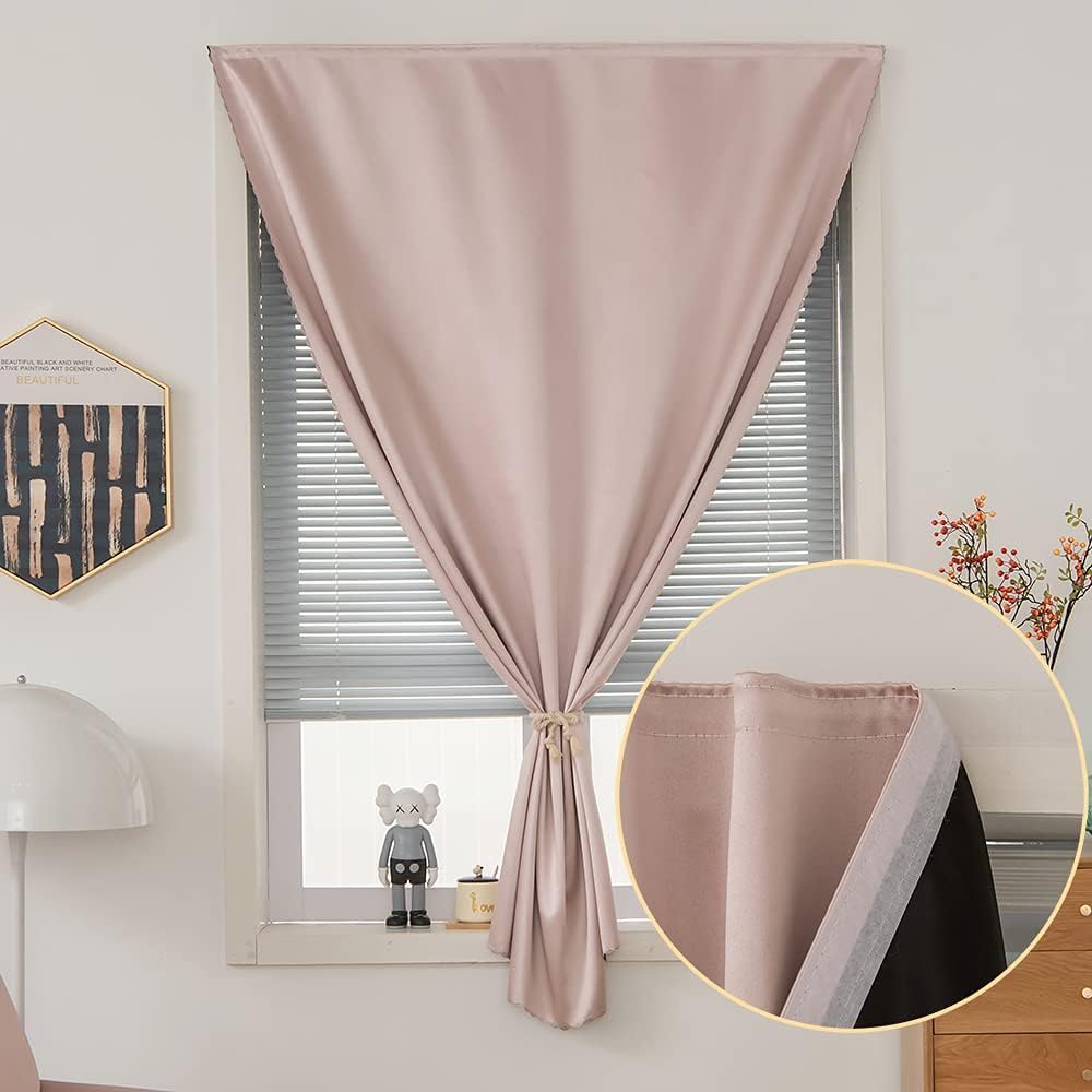 Jilron Autohesion Curtains for Windows, Bedroom Blackout Curtains for - Thermal Lnsulated No Drill Curtains Room Darkening Black Small Drape…