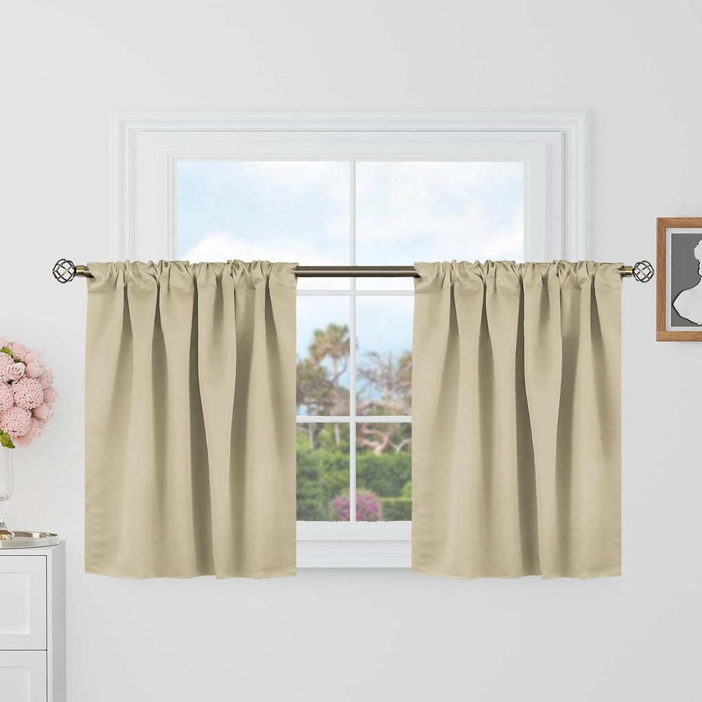 BGment Beige Room Darkening Curtains 30 Inch Length for Half Windows- 34 x 30 inch Panels Rod Pocket and Back Tab Thermal Insulated Blackou…